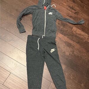 Nike Women Dark Gray Speckled Hoodie & Joggers Set - White Logo